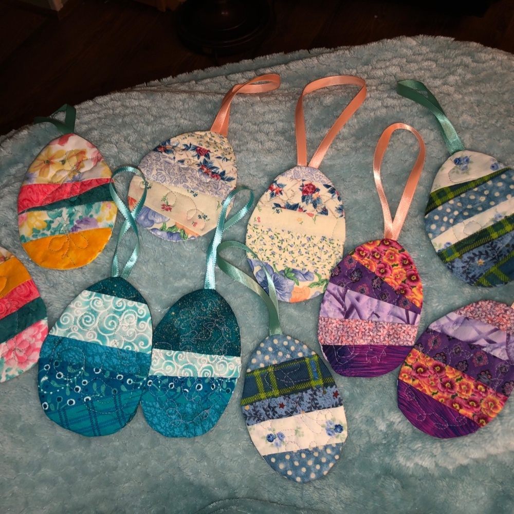 Handmade Quilted Easter Egg Ornaments 2pc 5"